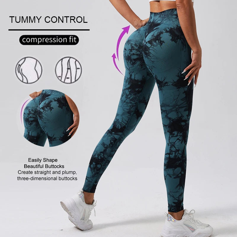 WAREBALL New Tie Dye Yoga Pants Gym Leggings Women Seamless High Waist Push Up Sport Tights Fitness Workout Leggins
