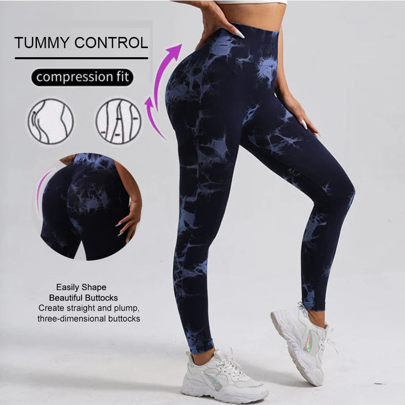 WAREBALL New Tie Dye Yoga Pants Gym Leggings Women Seamless High Waist Push Up Sport Tights Fitness Workout Leggins